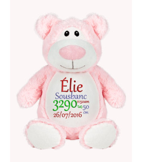 Ours rose peluche brodé