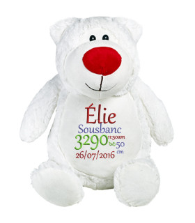 Ours blanc peluche brodé