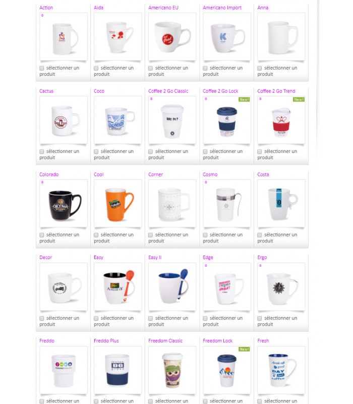 Catalogue tasses et mugs