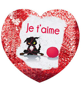 coussin coeur paillettes rouge