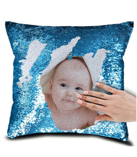 coussin paillette bleu