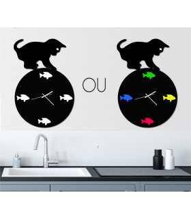 horloge originale chat et poissons
