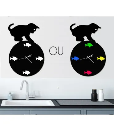 horloge originale chat et poissons