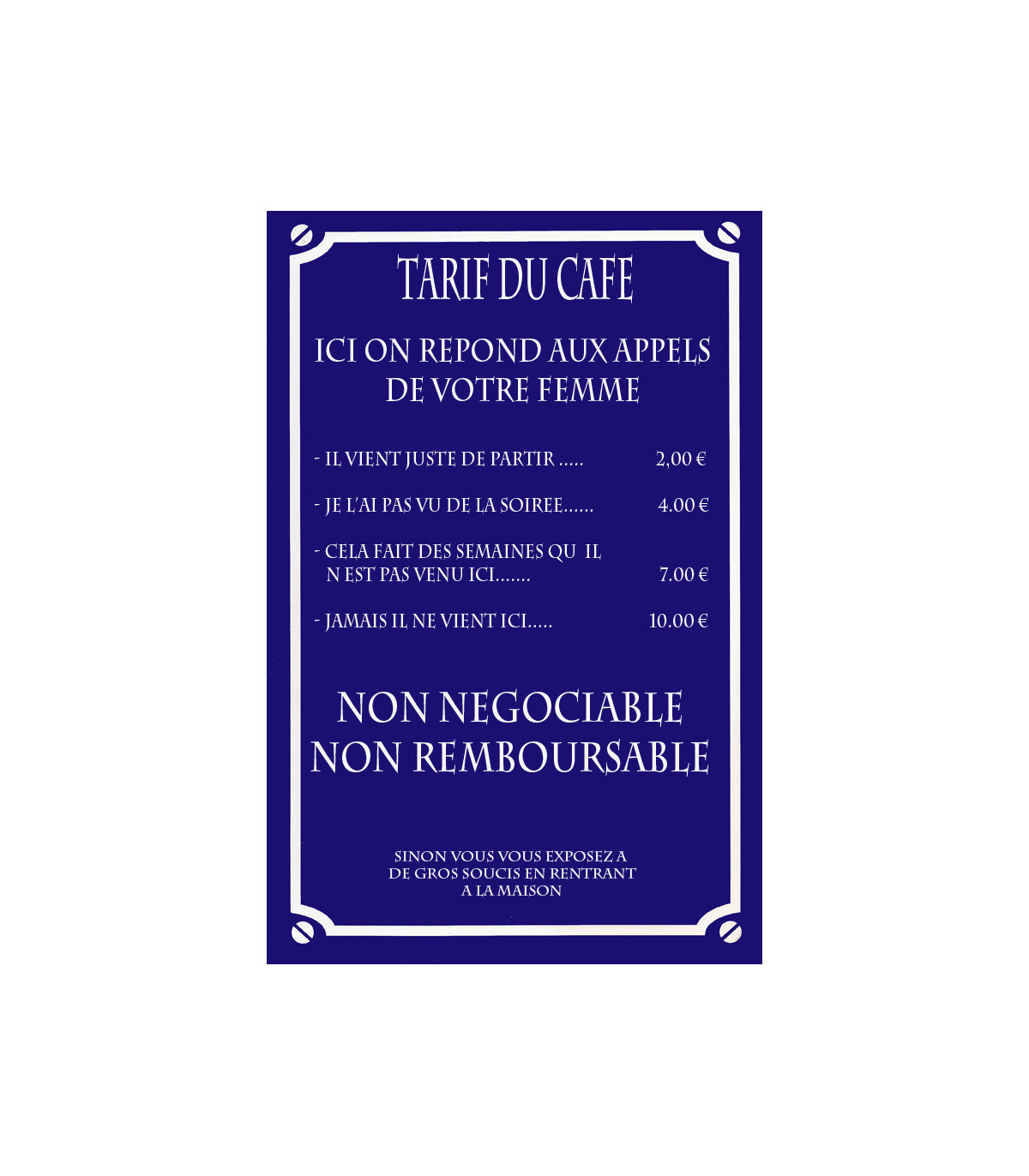 Plaque Décorative 'Les Tarifs Du Bar' En Aluminium 20x30 Cm - Humour, Stylé, Pour Décoration Murale Ou Bar