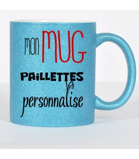 mug paillettes bleu personnalisé texte
