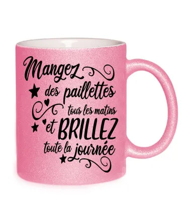 mug paillette rose
