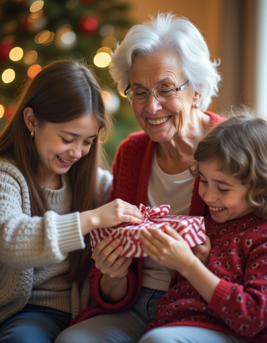 mamie qui reçoit un cadeau